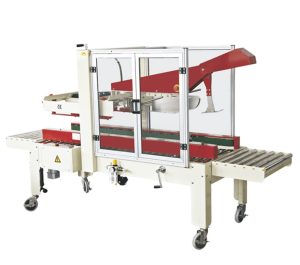 RUBBER Kartonklebemaschine mit automatischem Klappenfalter und Schutzhaube